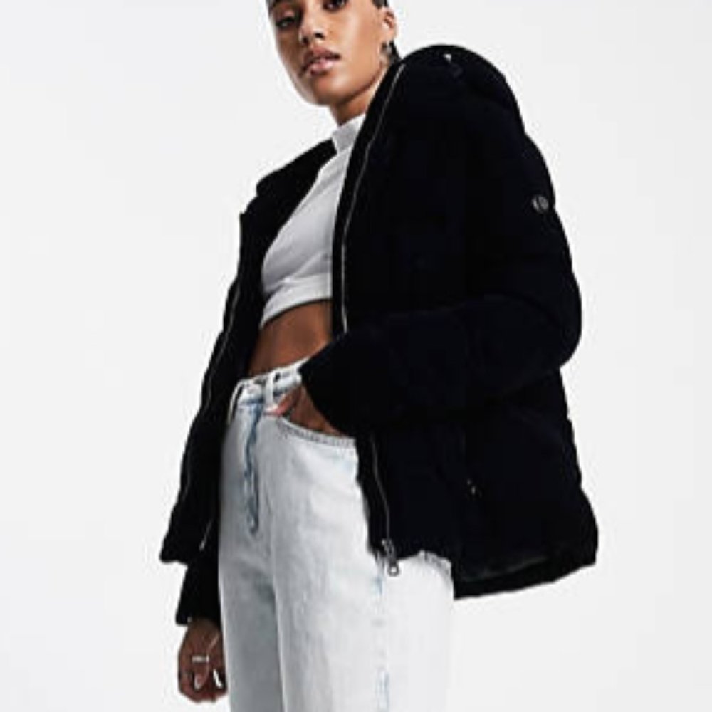 Calvin Klein Hooded Velvet Puffer Coat
